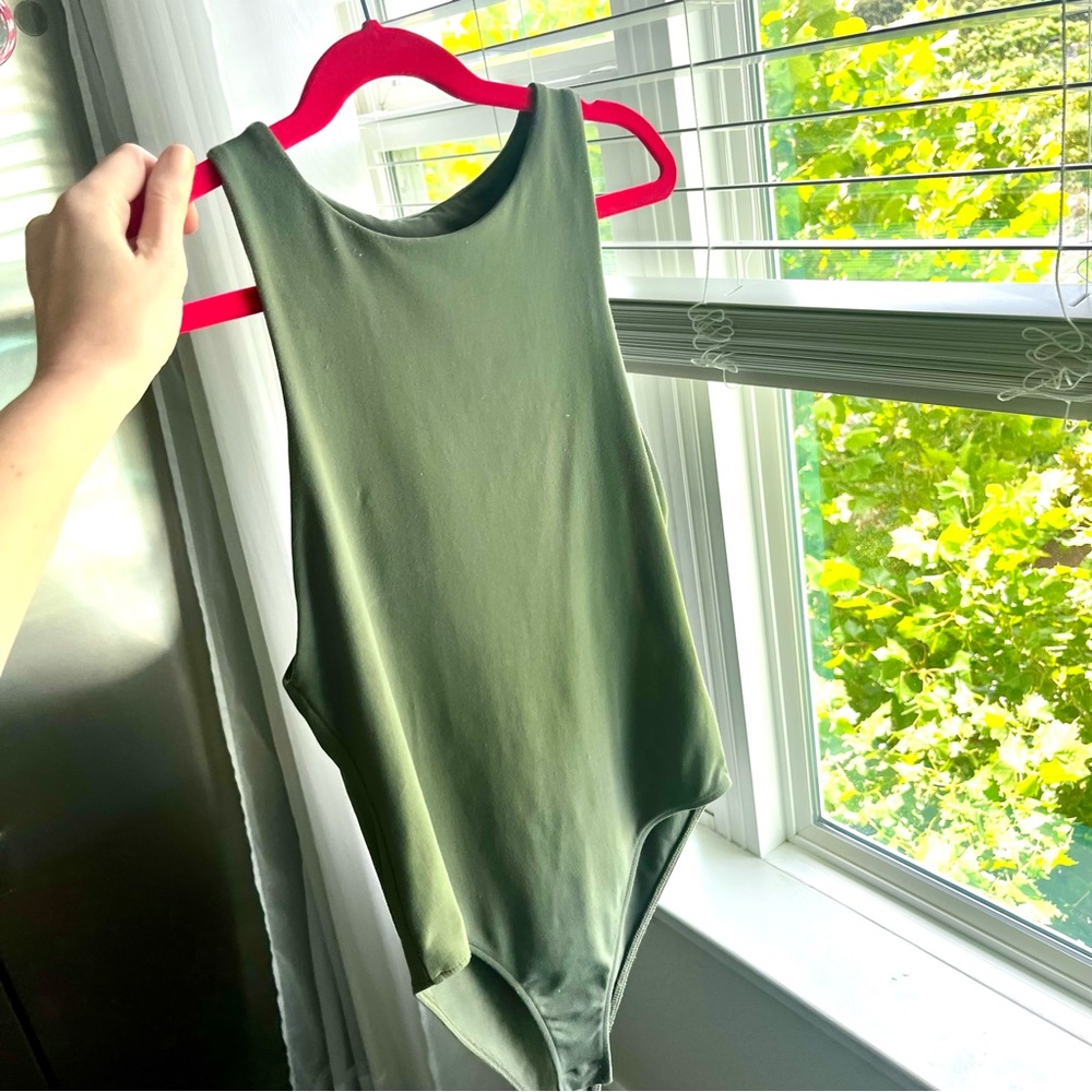 ZARA high neck modal army green bodysuit